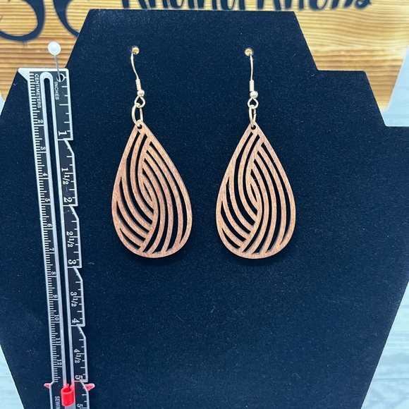 Artistic Wooden Teardrop Earrings - Picture 2 of 2